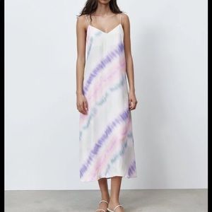 NWT Zara Tie Dye Satin Maxi Dress